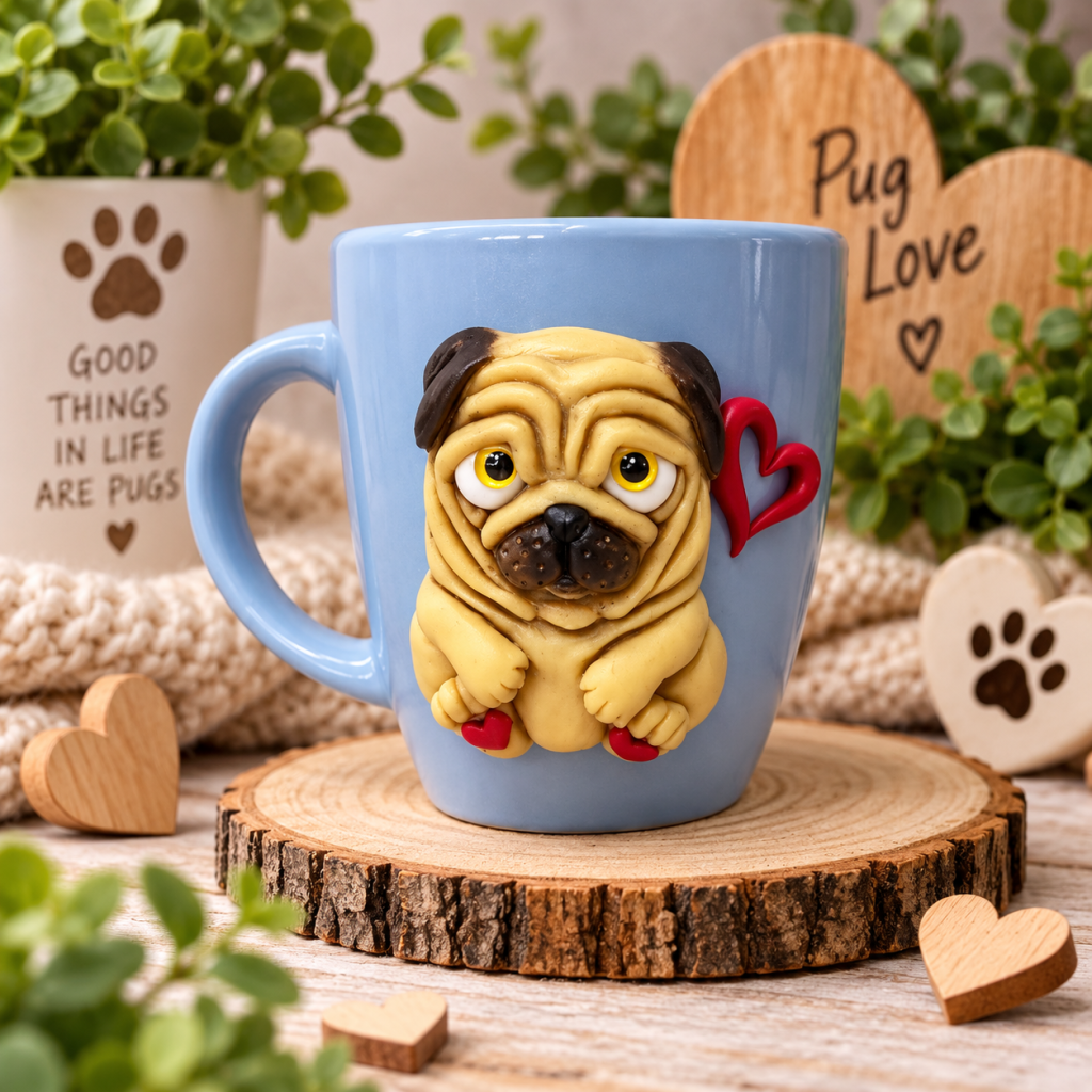 Mops kutyás bögre süthető gyurmából