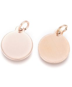 304 Rozsdamentes acél kör medál karikával rózsaarany 2db