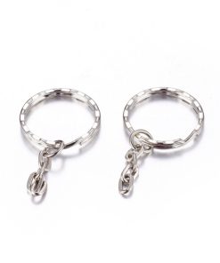 Kulcstartó karika lánccal platina 25mm 2db