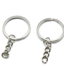 Kulcstartó karika lánccal platina 28mm 2db