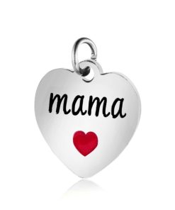 Nemesacél Mama medál piros szívvel ezüst színű