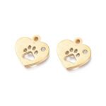 Nemesacél szív alakú tappancsos medál kristályos strasszal arany színű