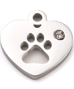 Nemesacél szív alakú tappancsos medál kristályos strasszal ezüst színű