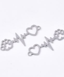 Alternative view of Nemesacél szivecskés tappancsos szívhang medál ezüst színű