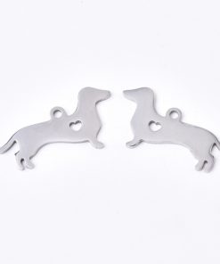 Alternative view of Nemesacél tacskó szivecskével medál ezüst színű