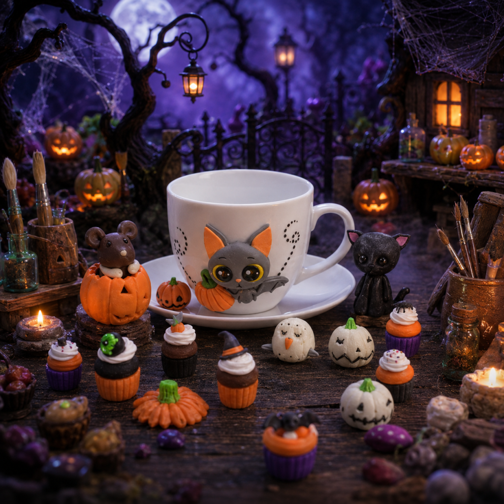 Halloweeni bögrék és minifigurák süthető gyurmából
