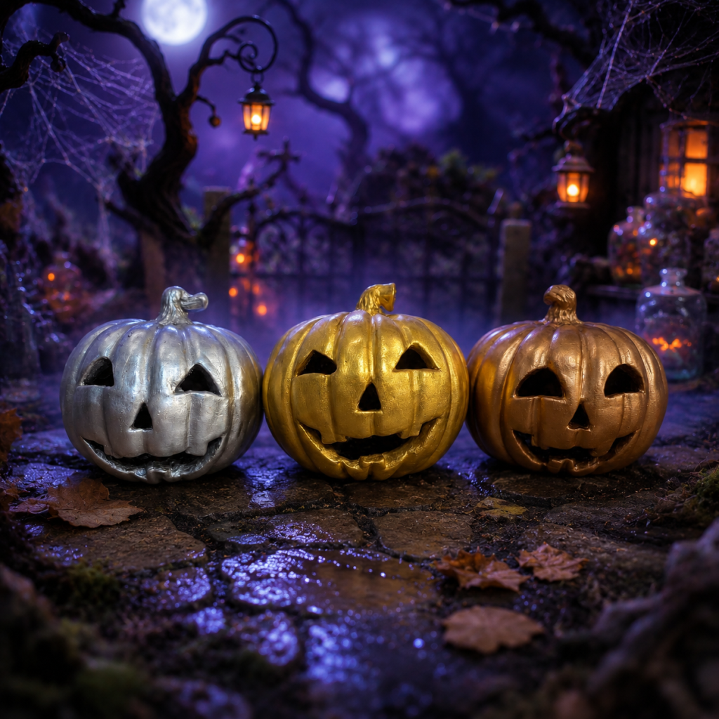 Arany, ezüst és bronz halloweeni tökök süthető gyurmából