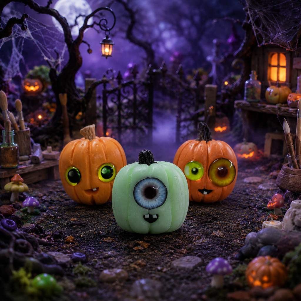 Egyszemű és színes halloweeni tökfigurák süthető gyurmából