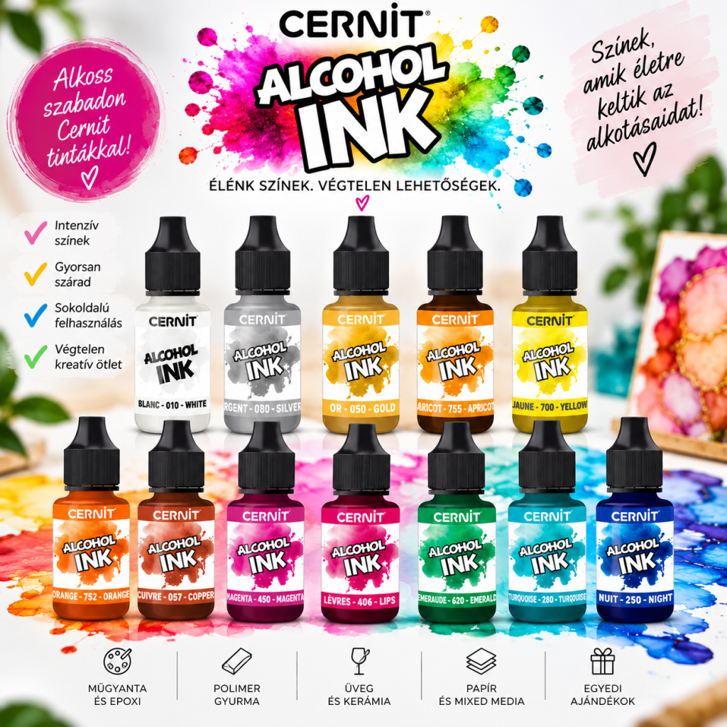 Cernit Alcohol Ink alkoholos tinták több színben süthető gyurmához és kreatív alkotásokhoz