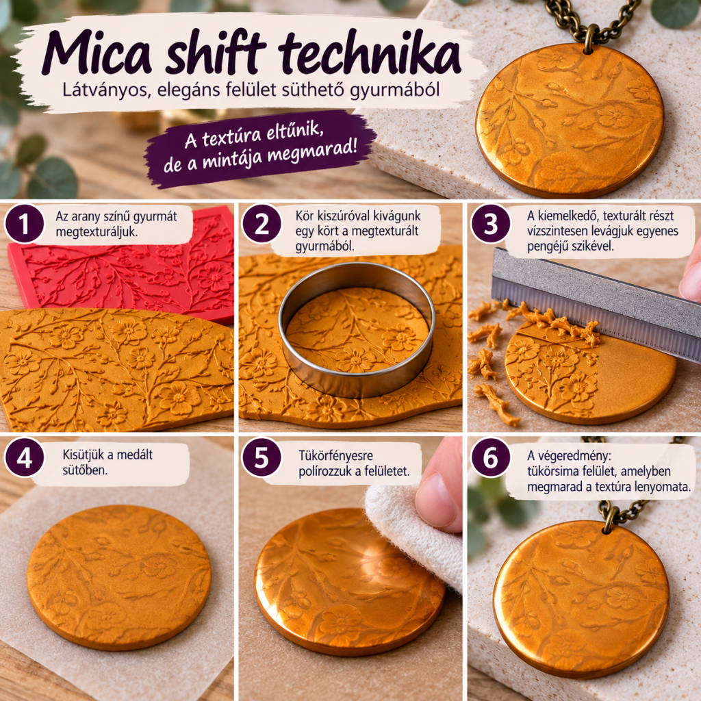 Mica Shift technika süthető gyurmával – textúrázás, szeletelés, sütés és polírozás lépései